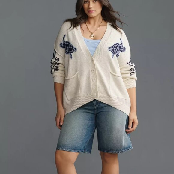 Anthropologie Pilcro Sea Turtle Cardigan Sweater Surf Bound Nautical Size 2X NWT - Picture 5 of 11